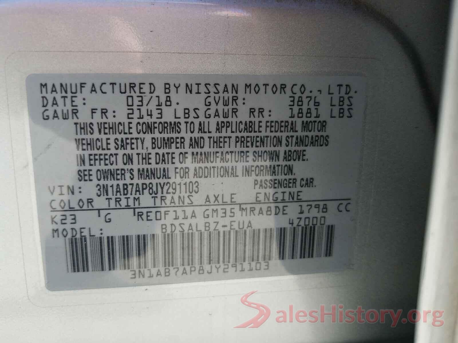 3N1AB7AP8JY291103 2018 NISSAN SENTRA