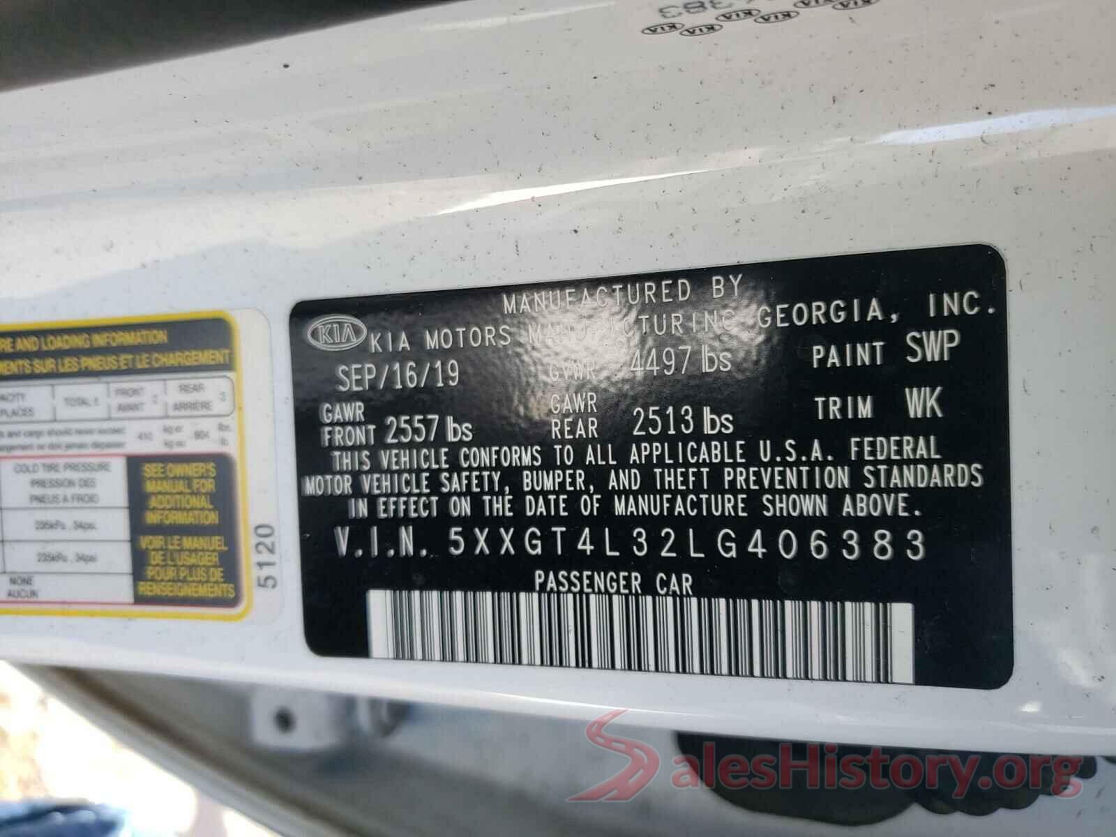 5XXGT4L32LG406383 2020 KIA OPTIMA