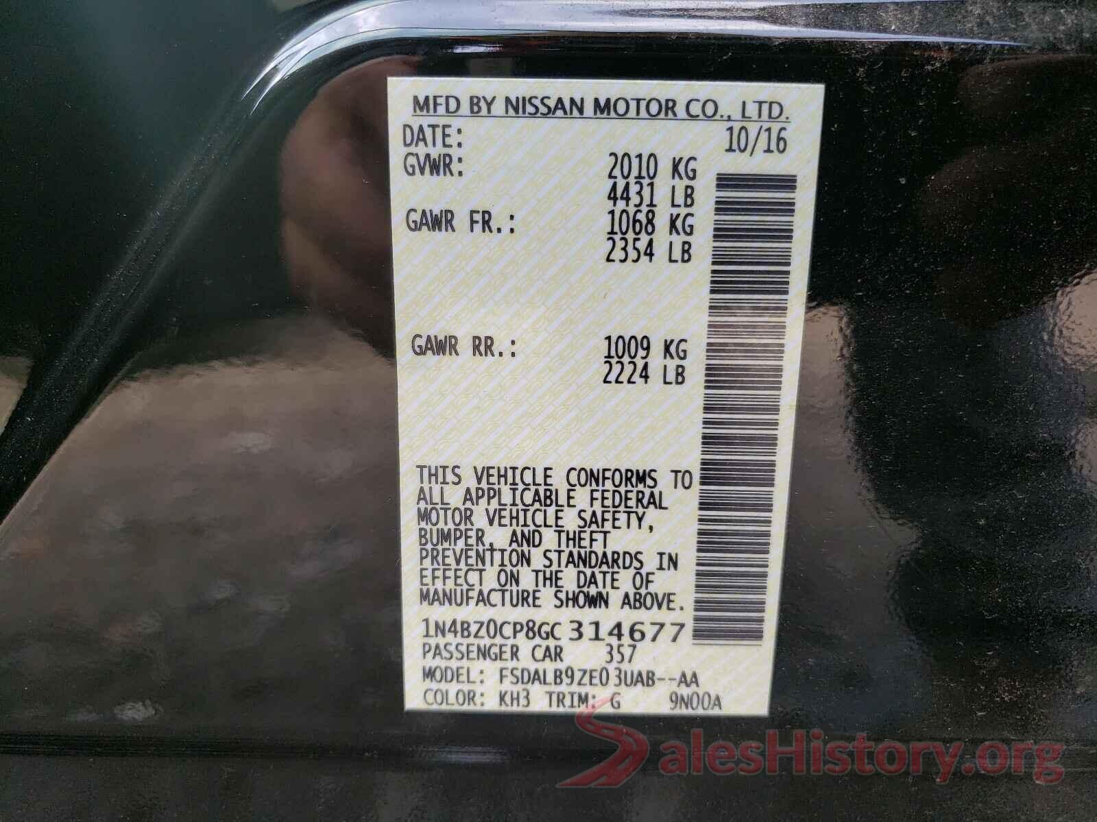 1N4BZ0CP8GC314677 2016 NISSAN LEAF