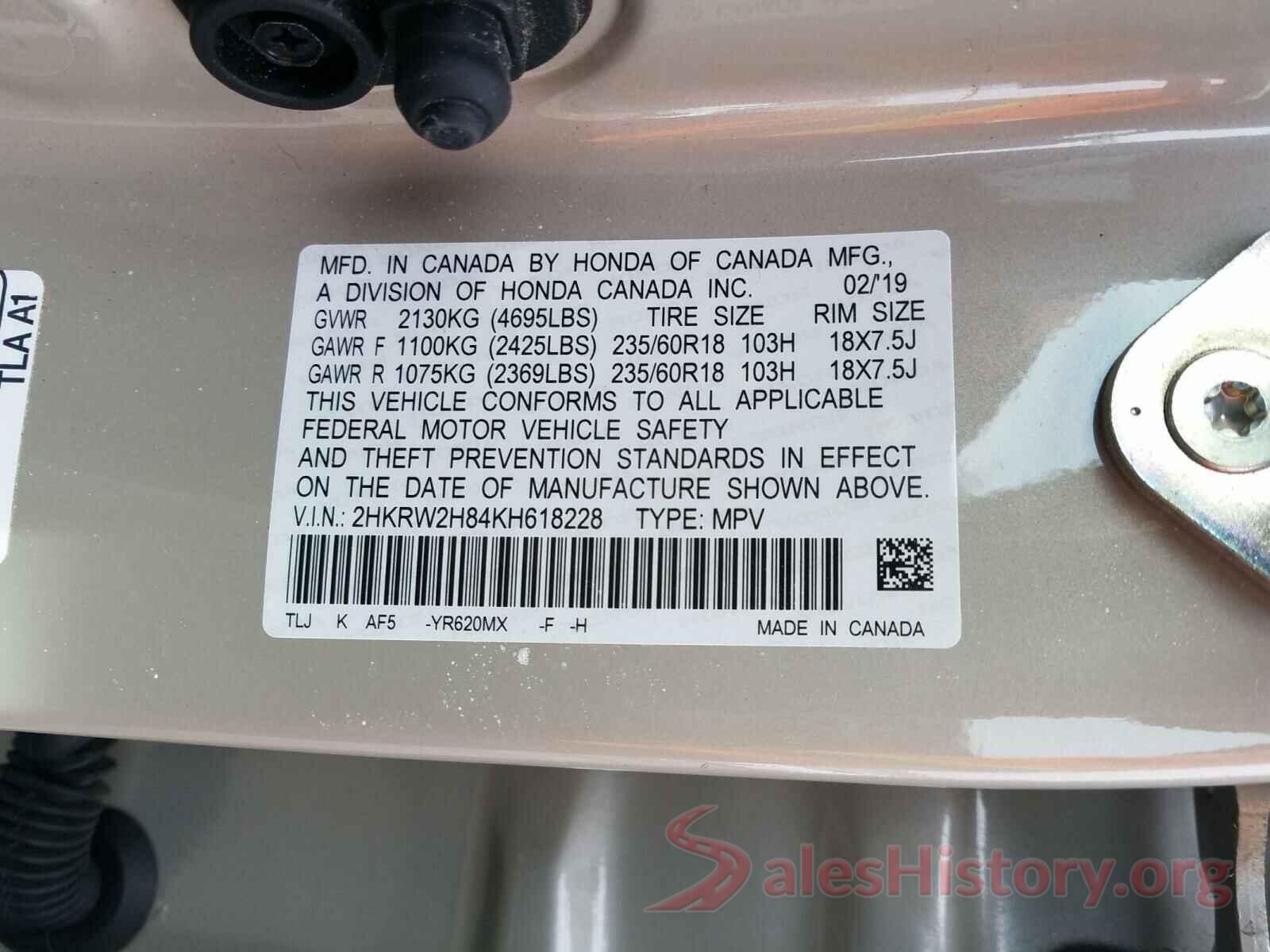 2HKRW2H84KH618228 2019 HONDA CRV