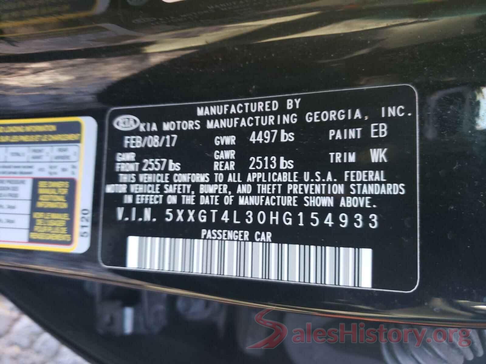 5XXGT4L30HG154933 2017 KIA OPTIMA