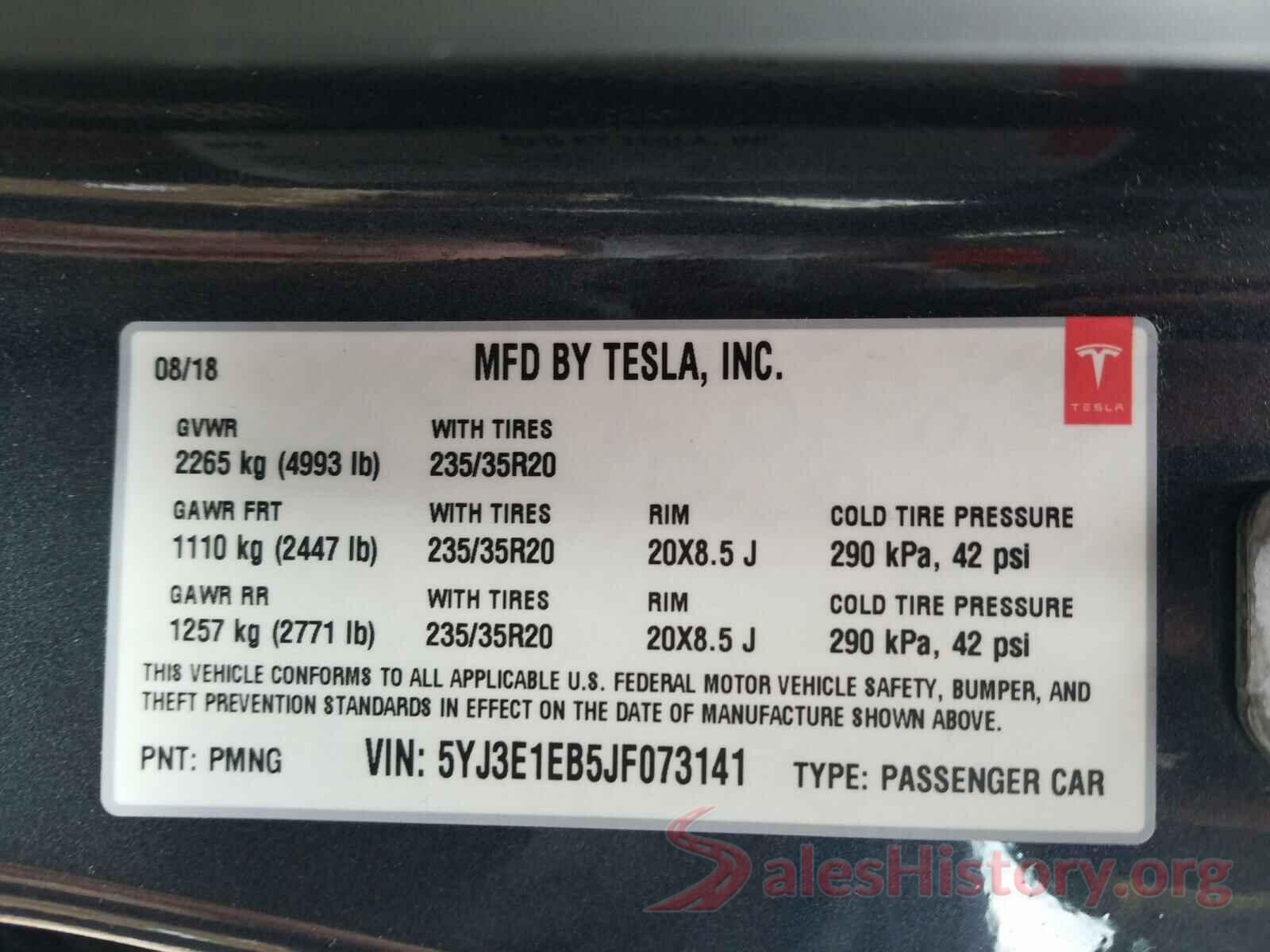 5YJ3E1EB5JF073141 2018 TESLA MODEL 3