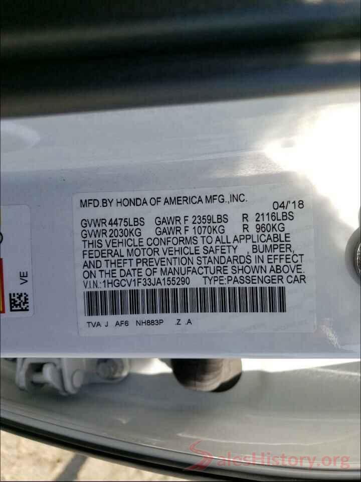 1HGCV1F33JA155290 2018 HONDA ACCORD