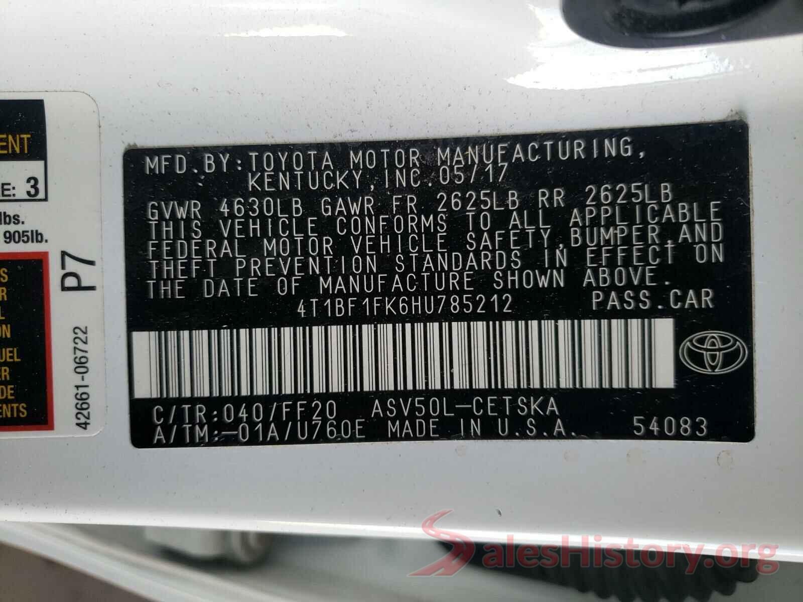 4T1BF1FK6HU785212 2017 TOYOTA CAMRY