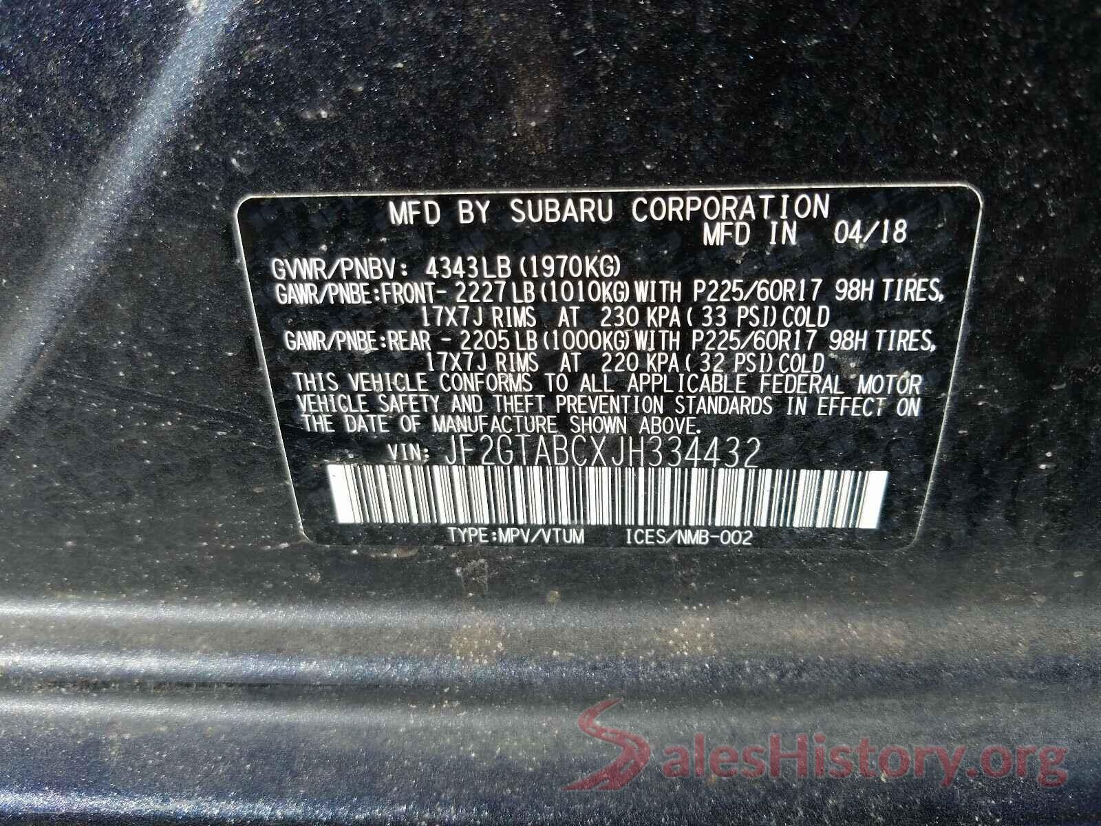 JF2GTABCXJH334432 2018 SUBARU CROSSTREK