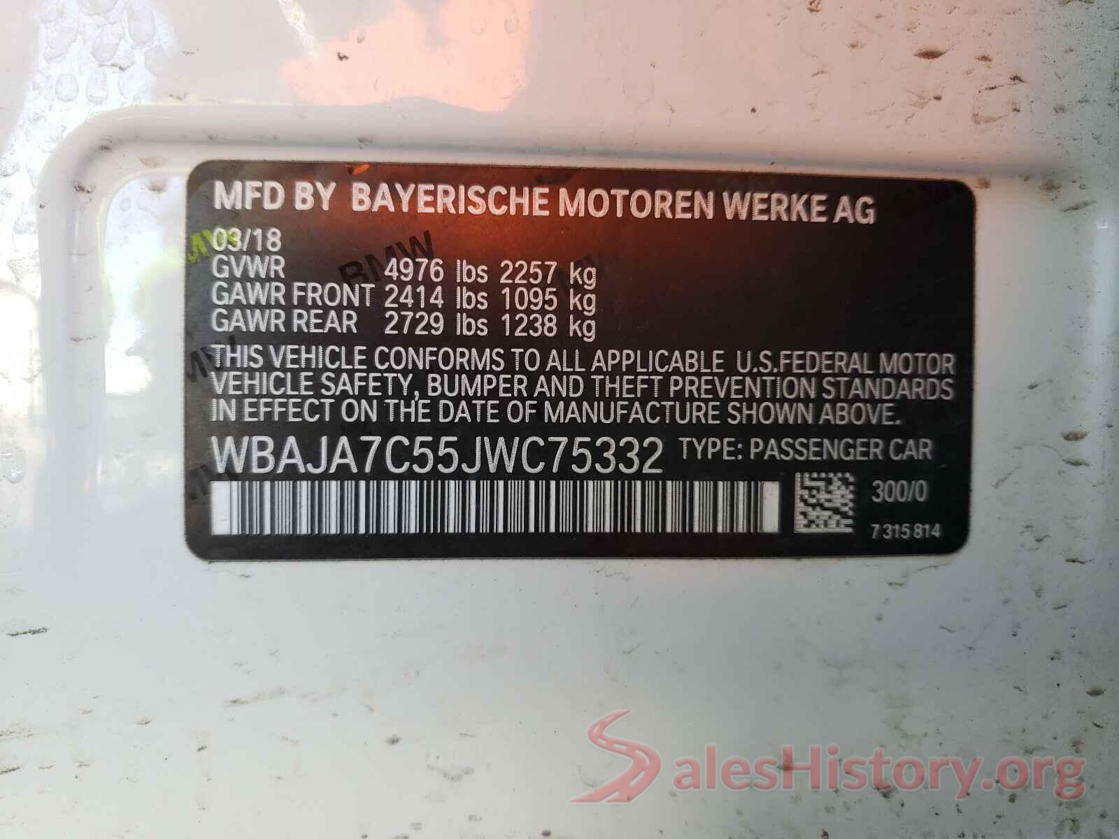 WBAJA7C55JWC75332 2018 BMW 5 SERIES