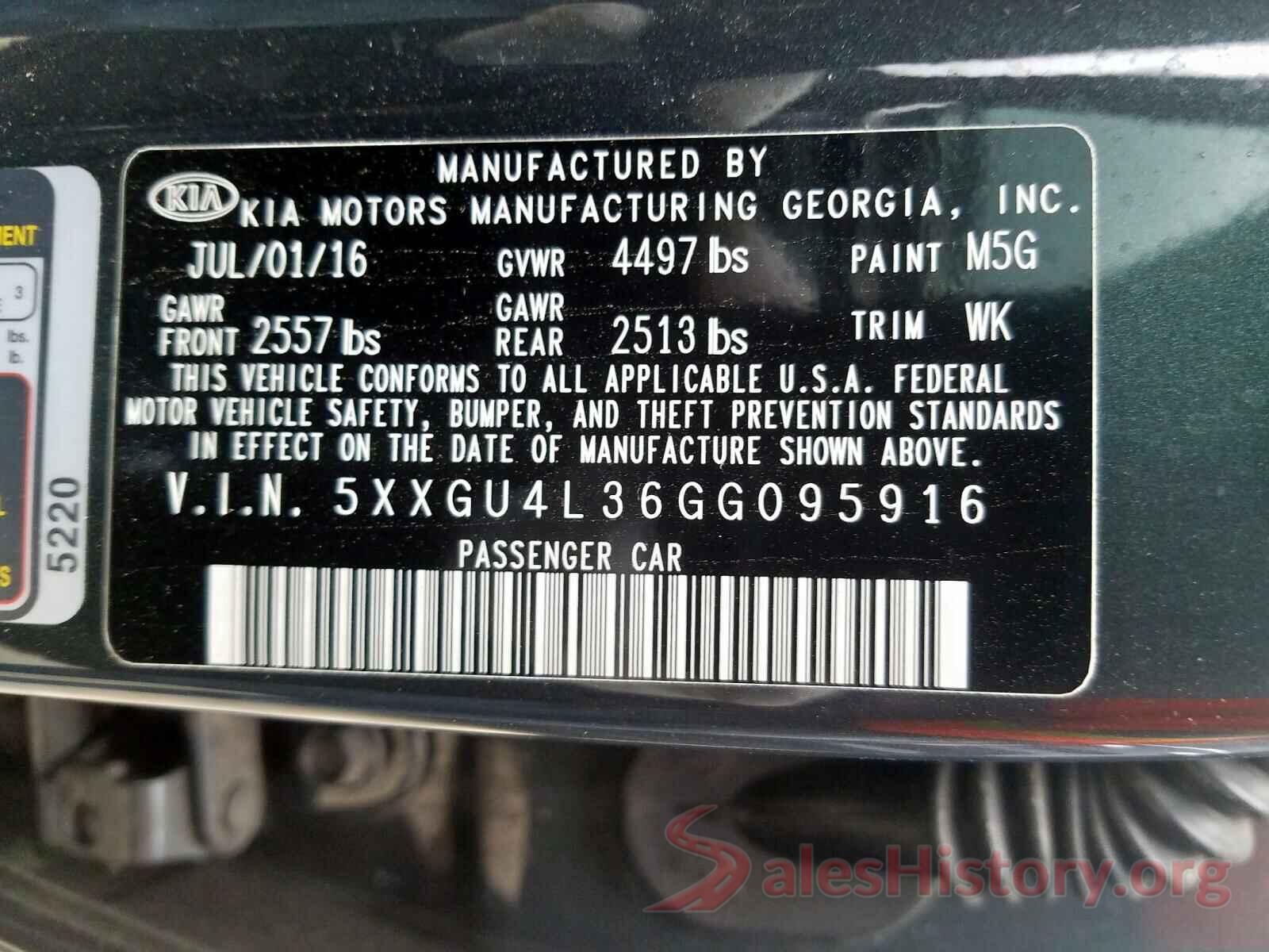 5XXGU4L36GG095916 2016 KIA OPTIMA