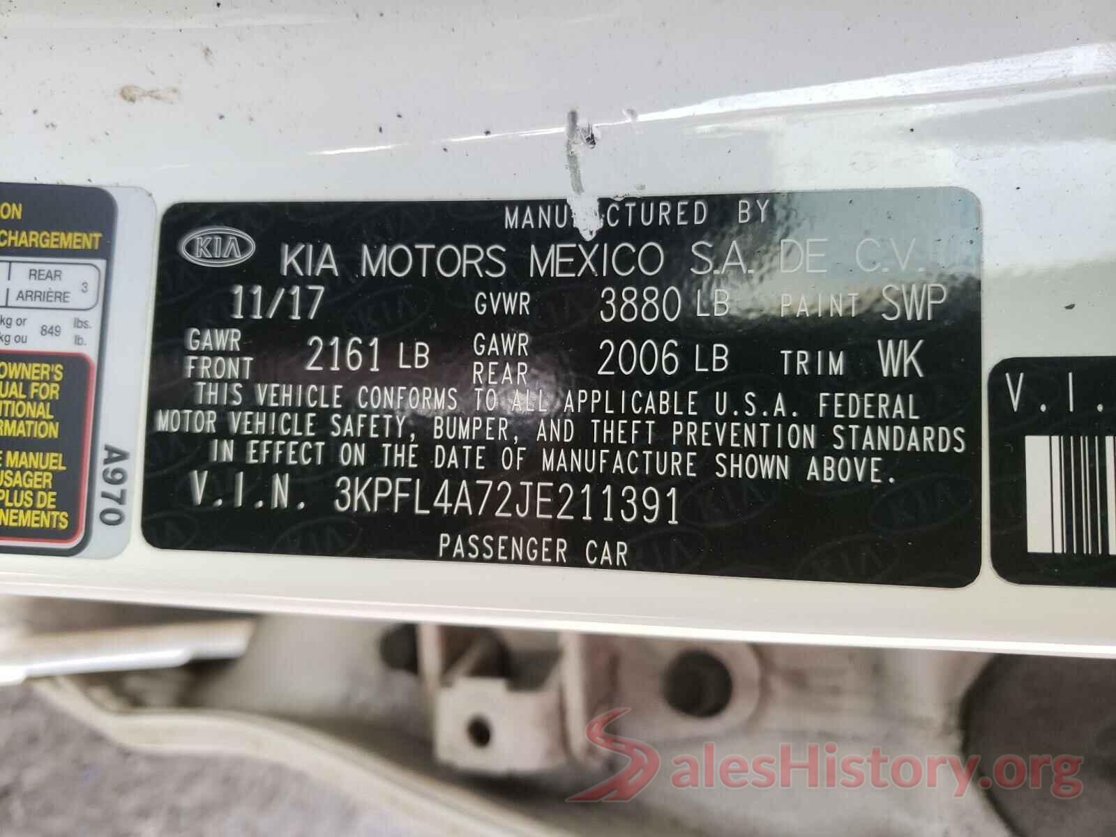 3KPFL4A72JE211391 2018 KIA FORTE