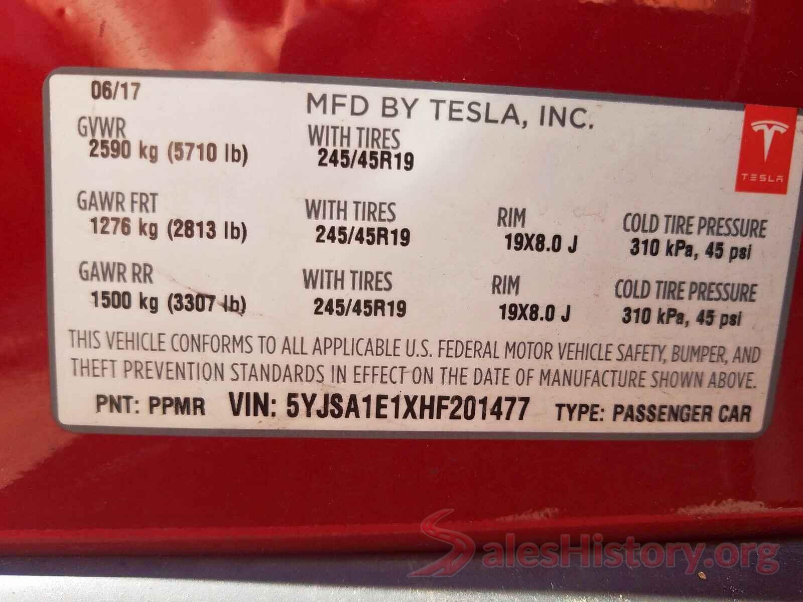 5YJSA1E1XHF201477 2017 TESLA MODEL S