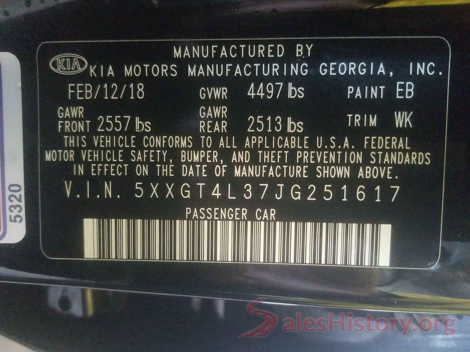 5XXGT4L37JG251617 2018 KIA OPTIMA