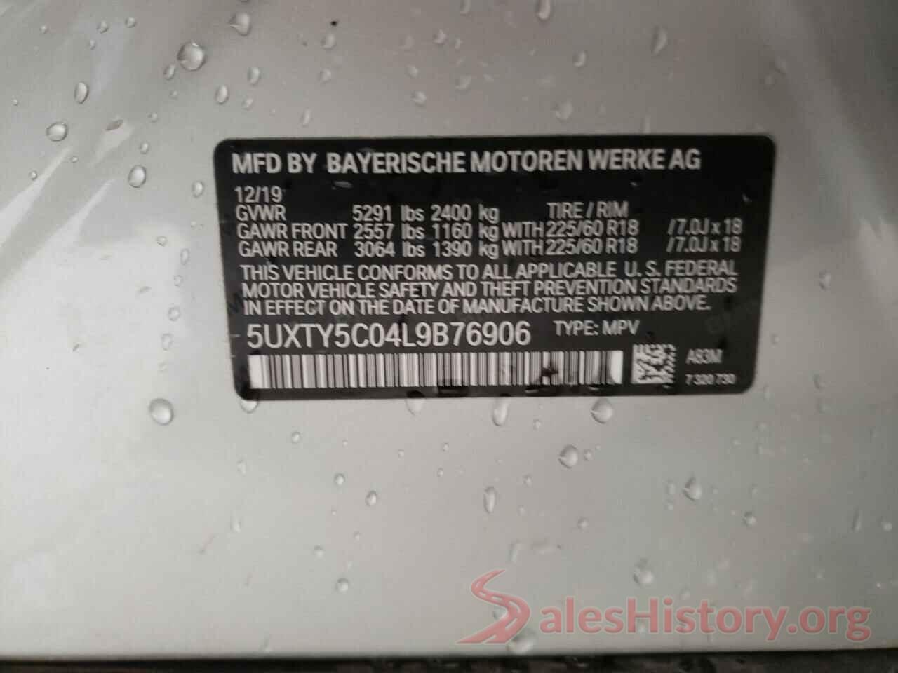 5UXTY5C04L9B76906 2020 BMW X3