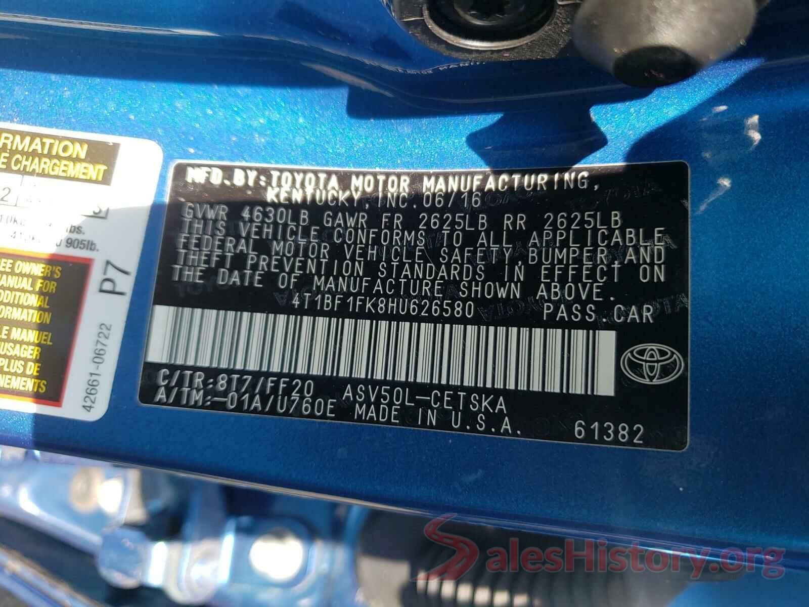 4T1BF1FK8HU626580 2017 TOYOTA CAMRY