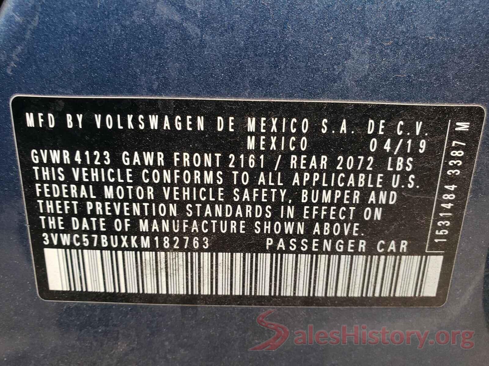 3VWC57BUXKM182763 2019 VOLKSWAGEN JETTA