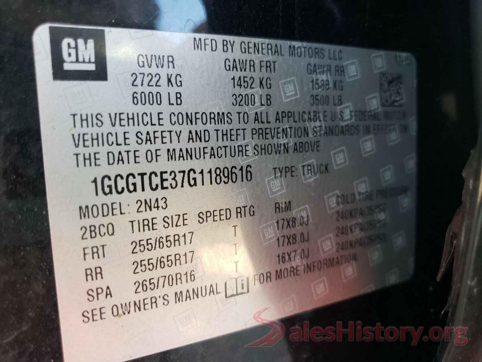 1GCGTCE37G1189616 2016 CHEVROLET COLORADO