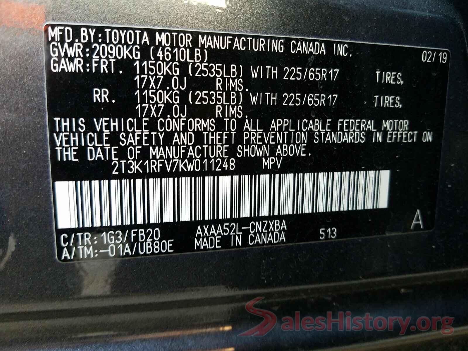 2T3K1RFV7KW011248 2019 TOYOTA RAV4