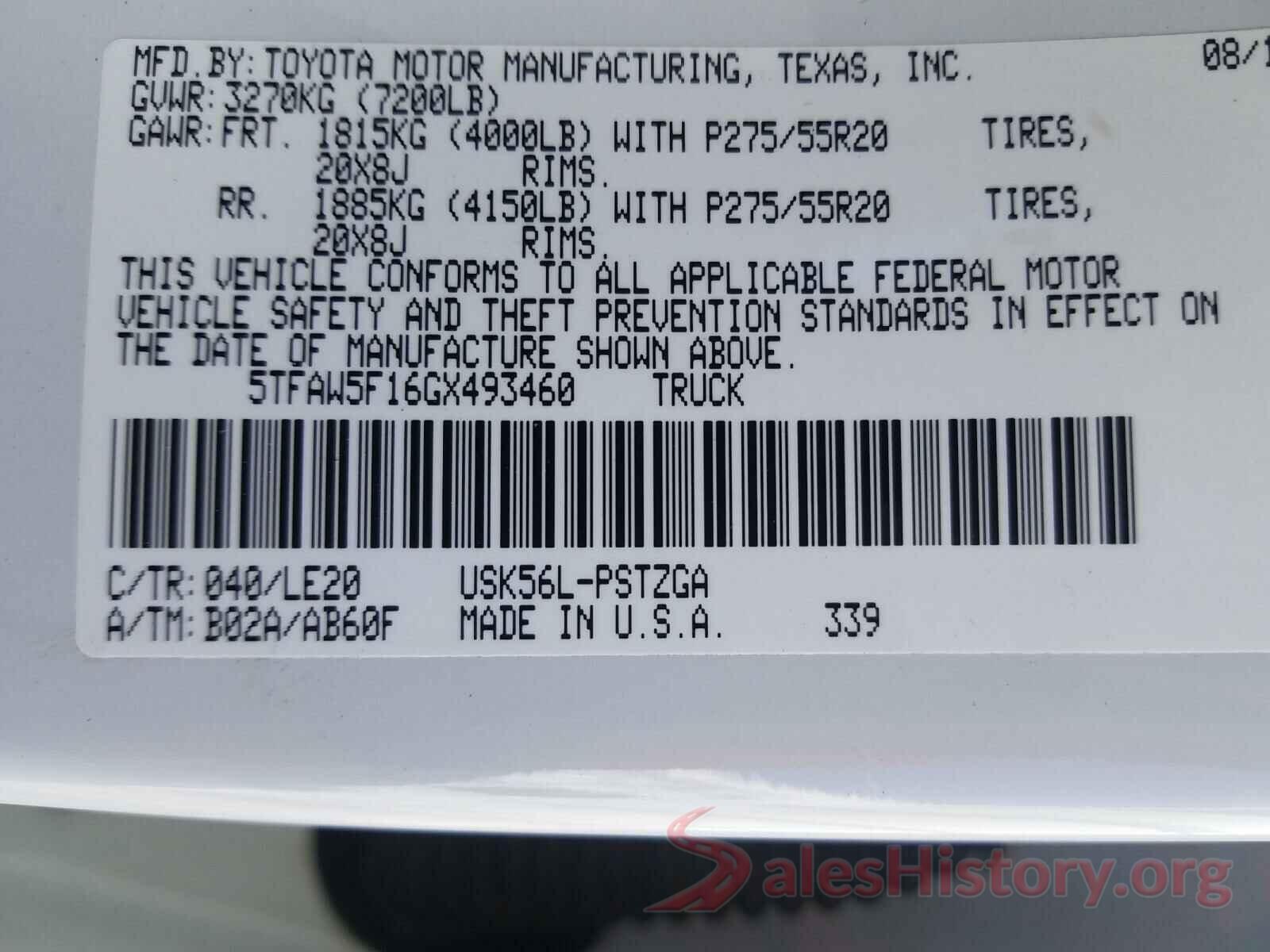 5TFAW5F16GX493460 2016 TOYOTA TUNDRA