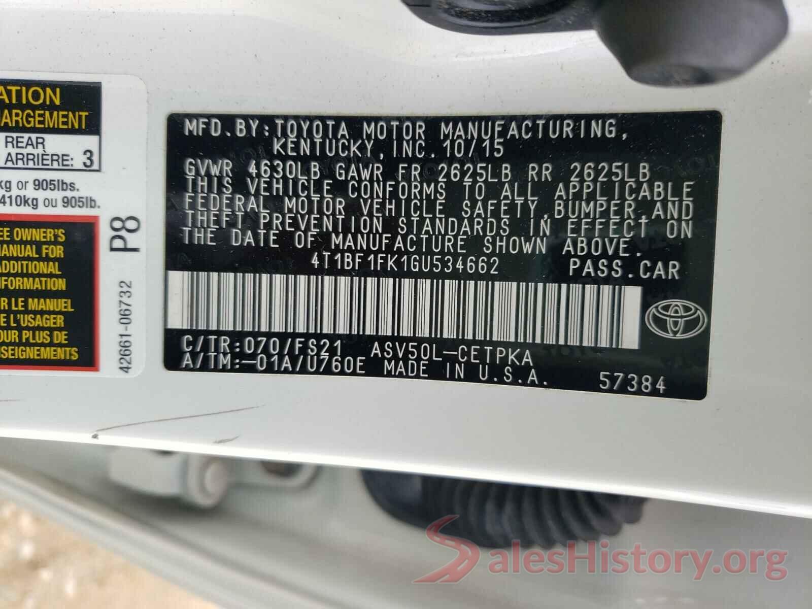 4T1BF1FK1GU534662 2016 TOYOTA CAMRY