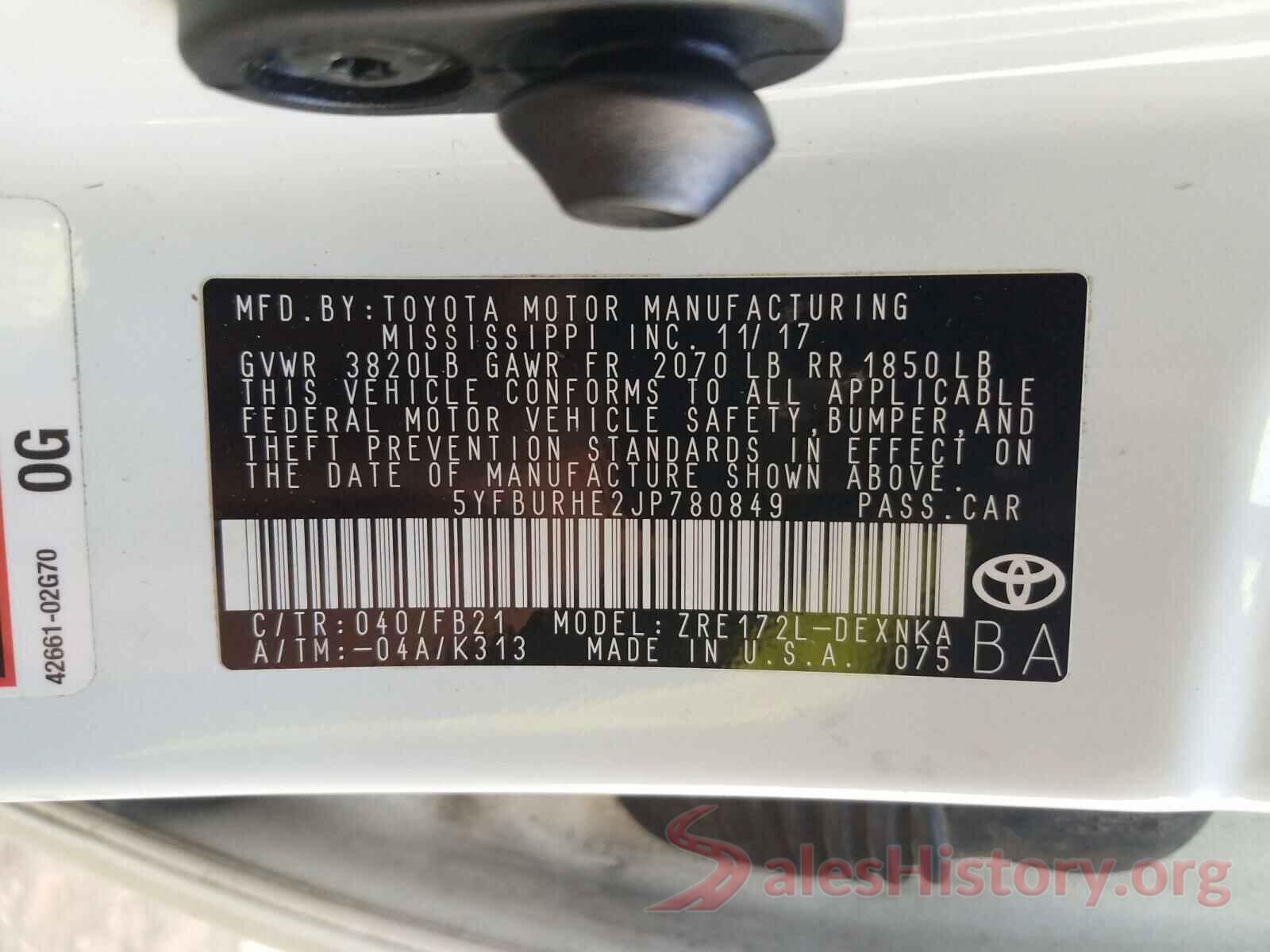 5YFBURHE2JP780849 2018 TOYOTA COROLLA