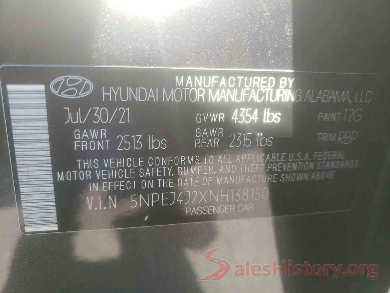 5NPEJ4J2XNH138150 2022 HYUNDAI SONATA