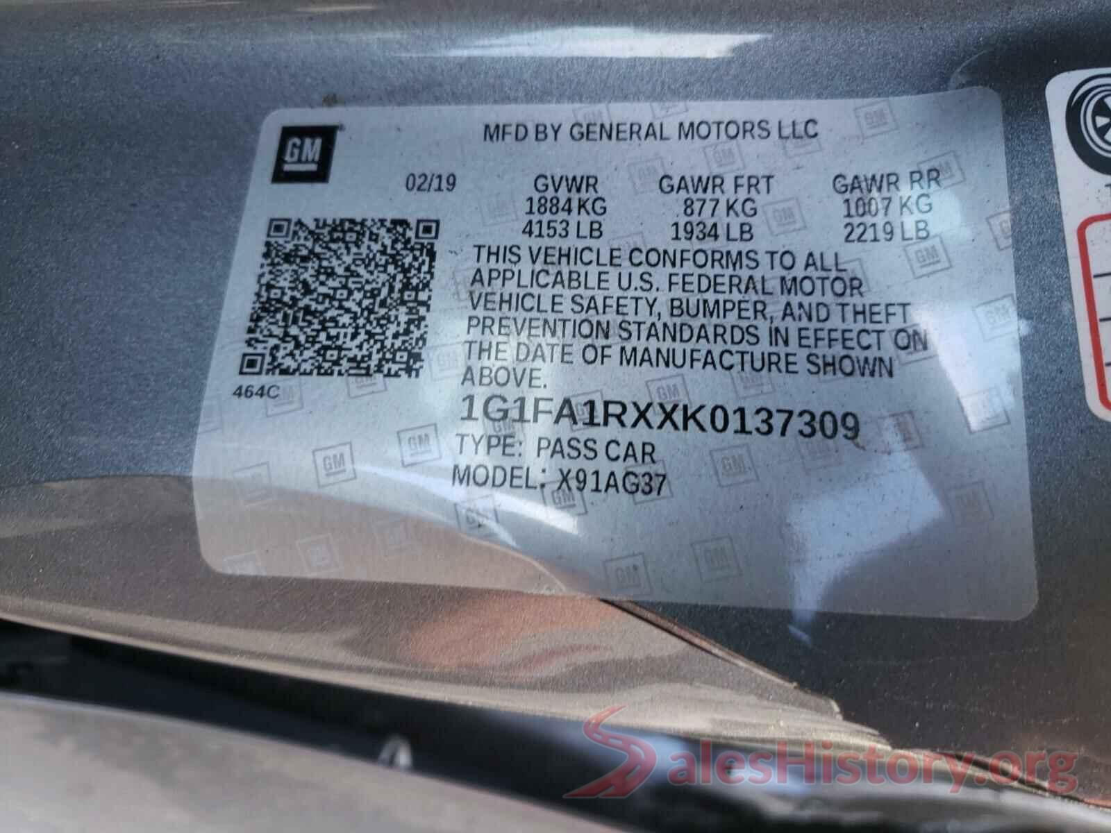 1G1FA1RXXK0137309 2019 CHEVROLET CAMARO