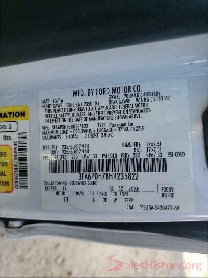 3FA6P0H78HR235822 2017 FORD FUSION