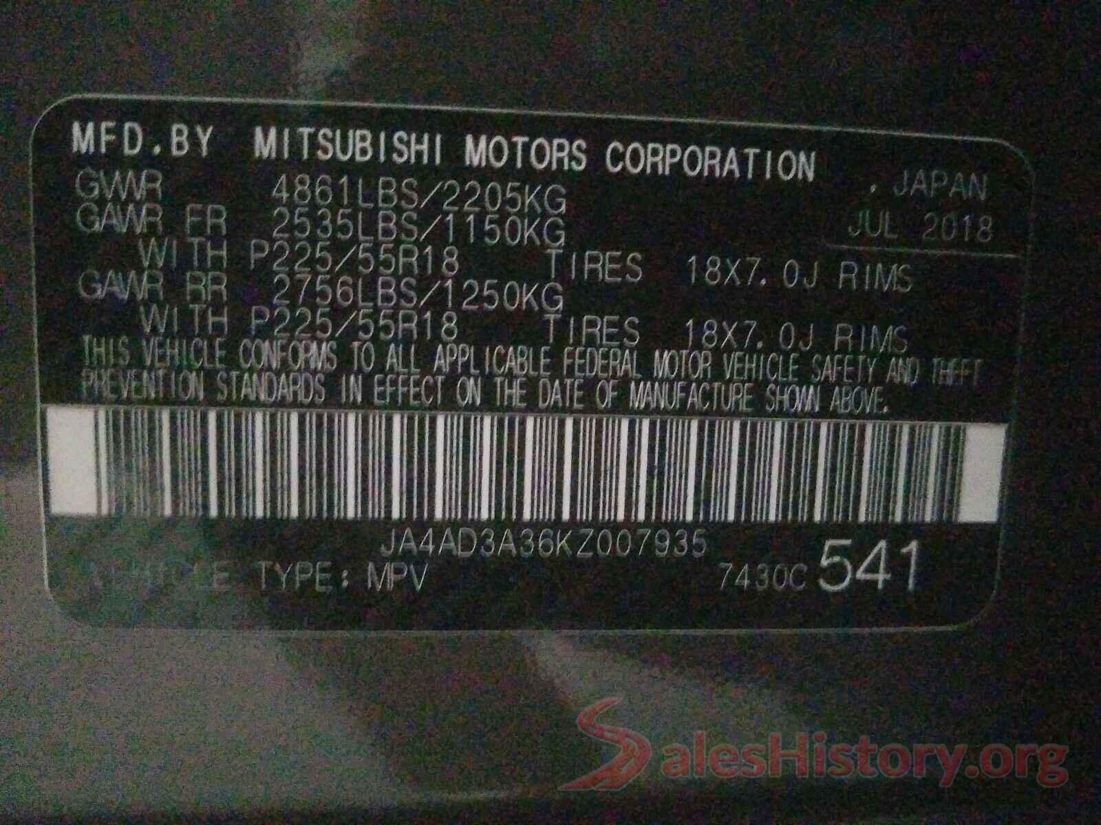 JA4AD3A36KZ007935 2019 MITSUBISHI OUTLANDER