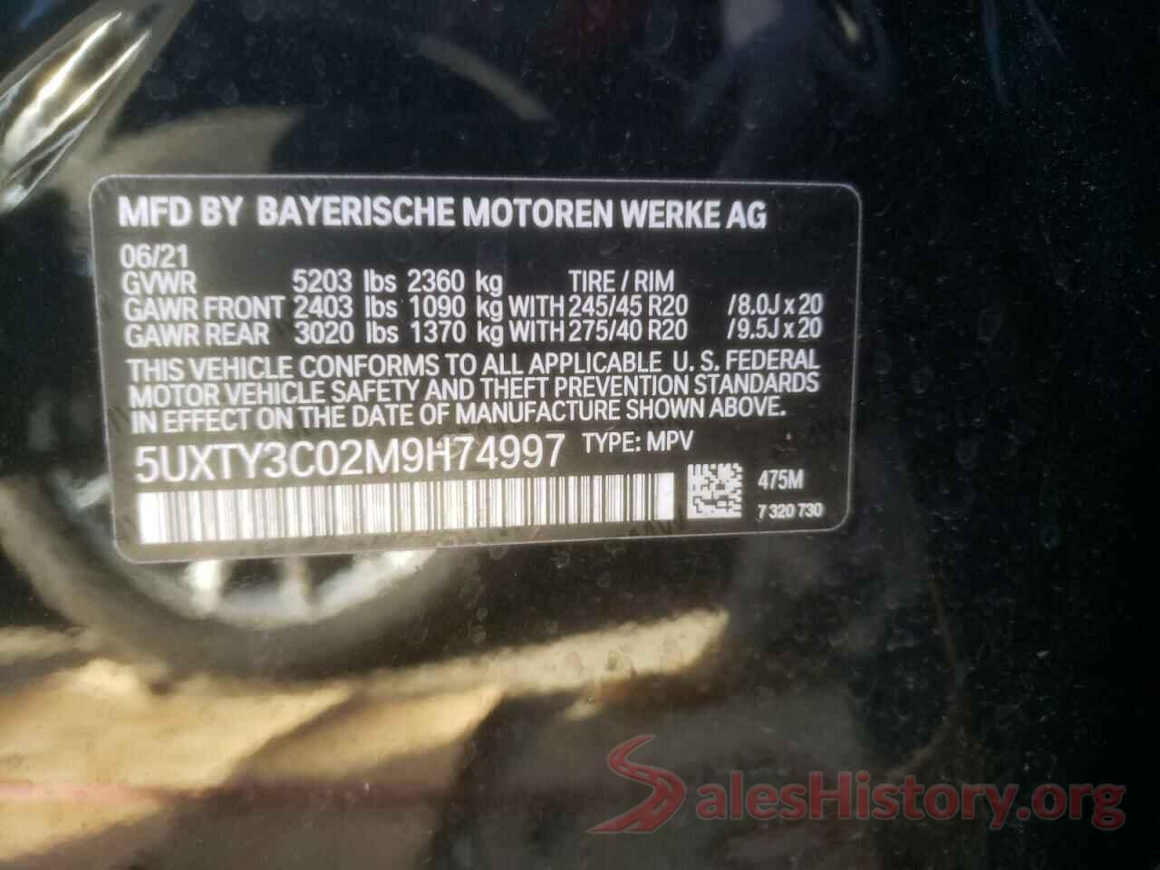 5UXTY3C02M9H74997 2021 BMW X3