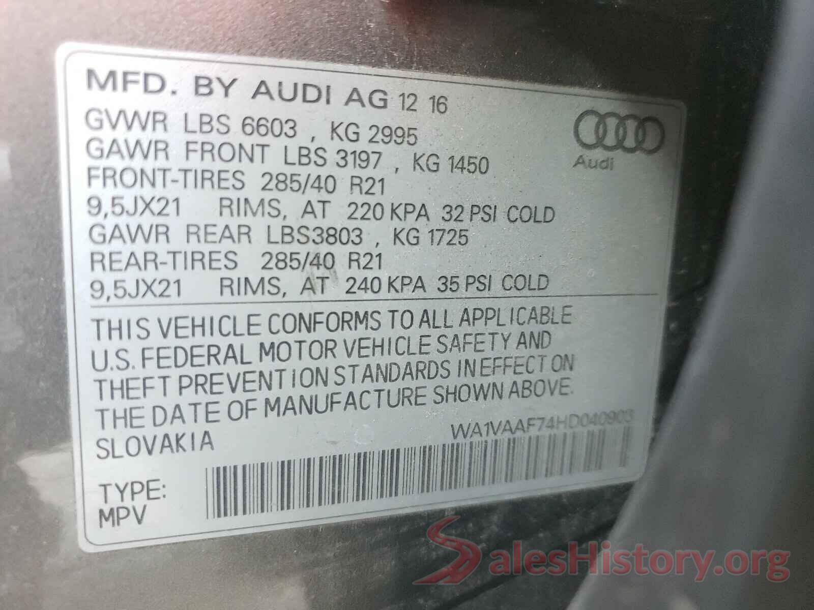 WA1VAAF74HD040903 2017 AUDI Q7