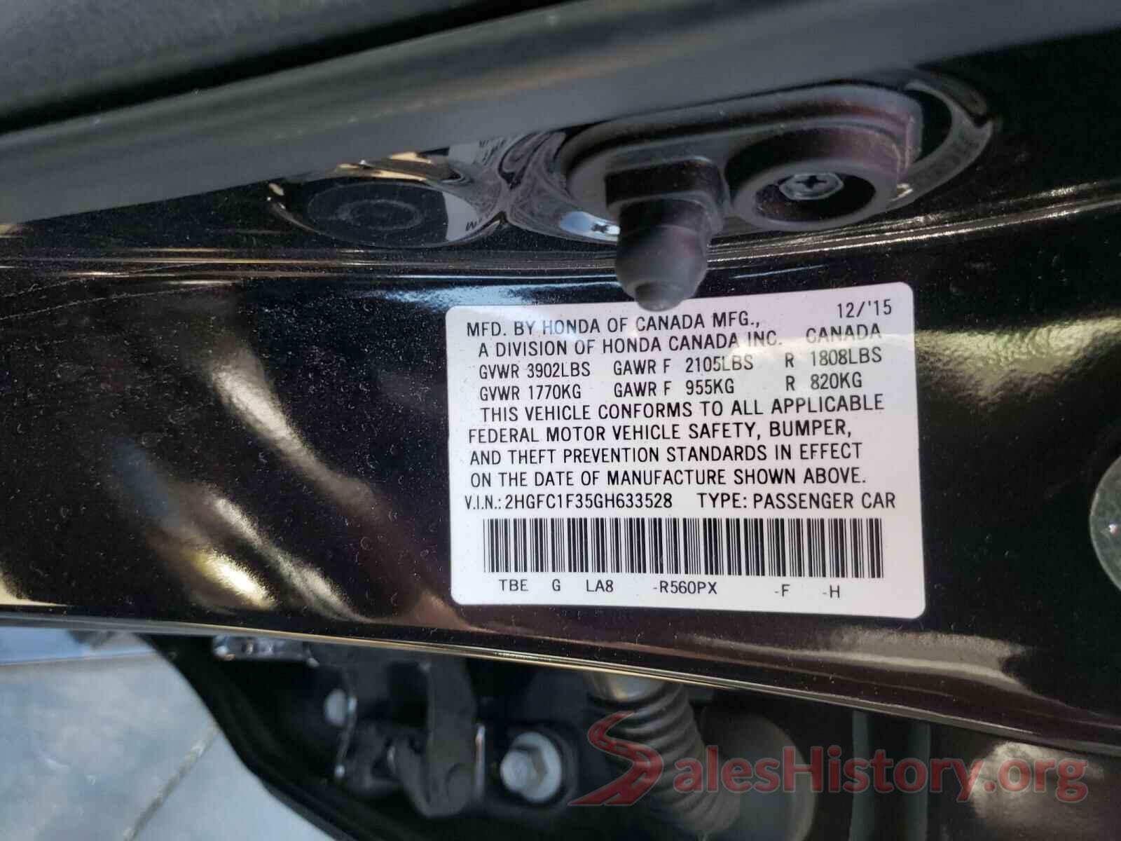 2HGFC1F35GH633528 2016 HONDA CIVIC