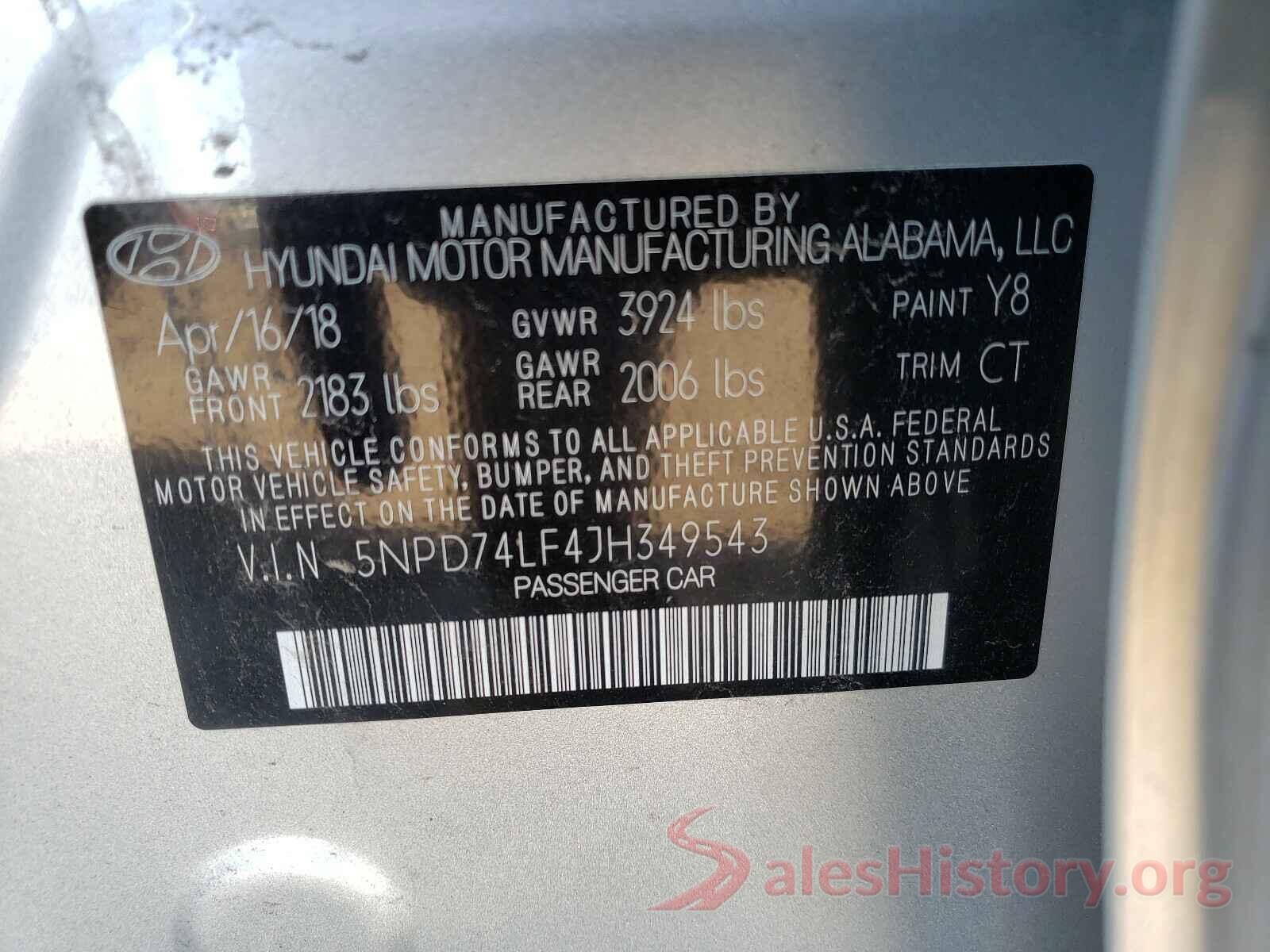 5NPD74LF4JH349543 2018 HYUNDAI ELANTRA