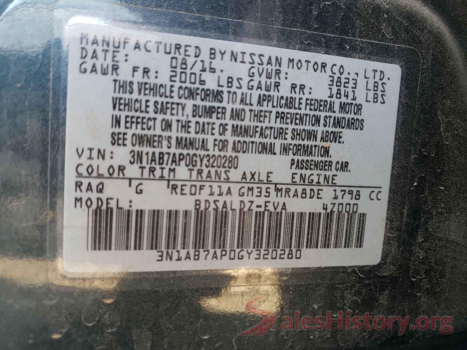 3N1AB7AP0GY320280 2016 NISSAN SENTRA