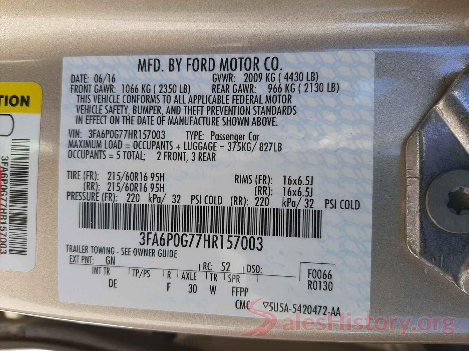 3FA6P0G77HR157003 2017 FORD FUSION