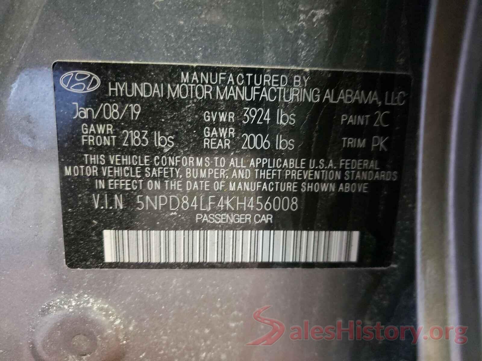 5NPD84LF4KH456008 2019 HYUNDAI ELANTRA