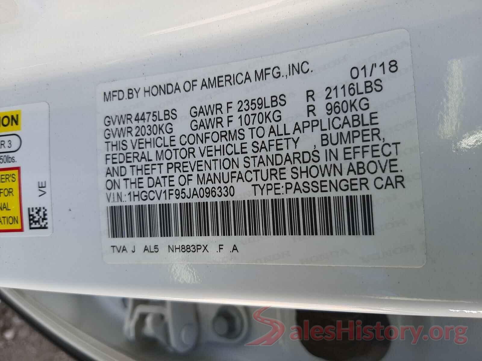 1HGCV1F95JA096330 2018 HONDA ACCORD