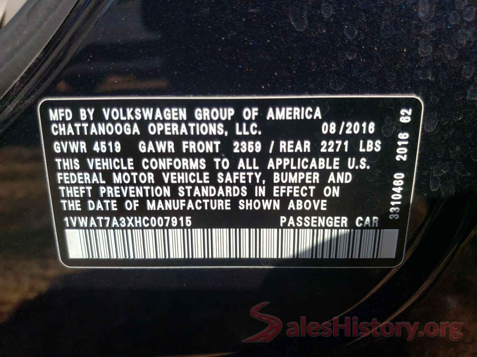 1VWAT7A3XHC007915 2017 VOLKSWAGEN PASSAT