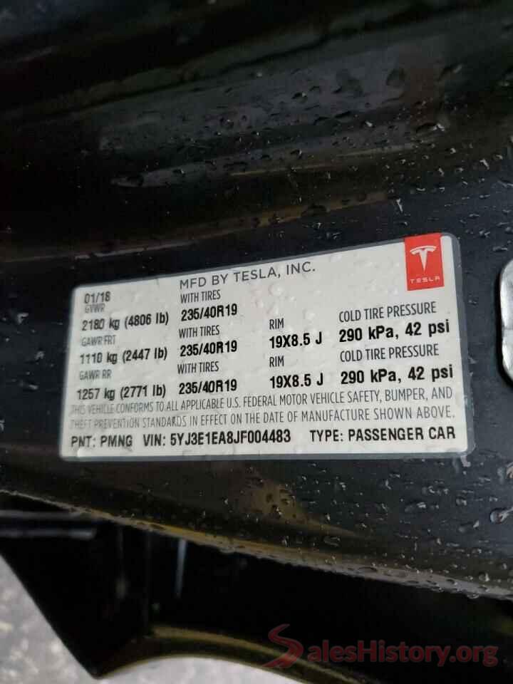 5YJ3E1EA8JF004483 2018 TESLA MODEL 3