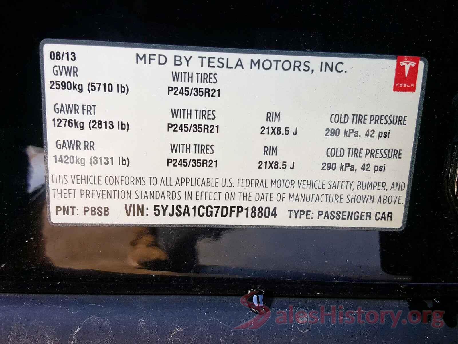 5YJSA1CG7DFP18804 2013 TESLA MODEL S