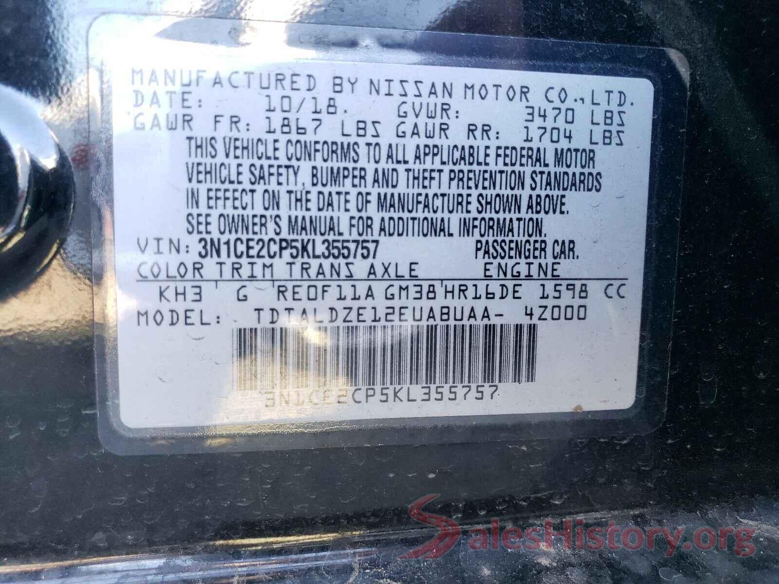 3N1CE2CP5KL355757 2019 NISSAN VERSA