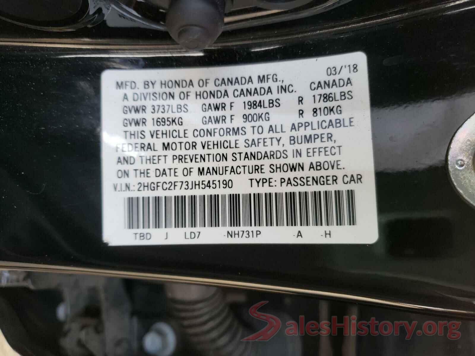 2HGFC2F73JH545190 2018 HONDA CIVIC