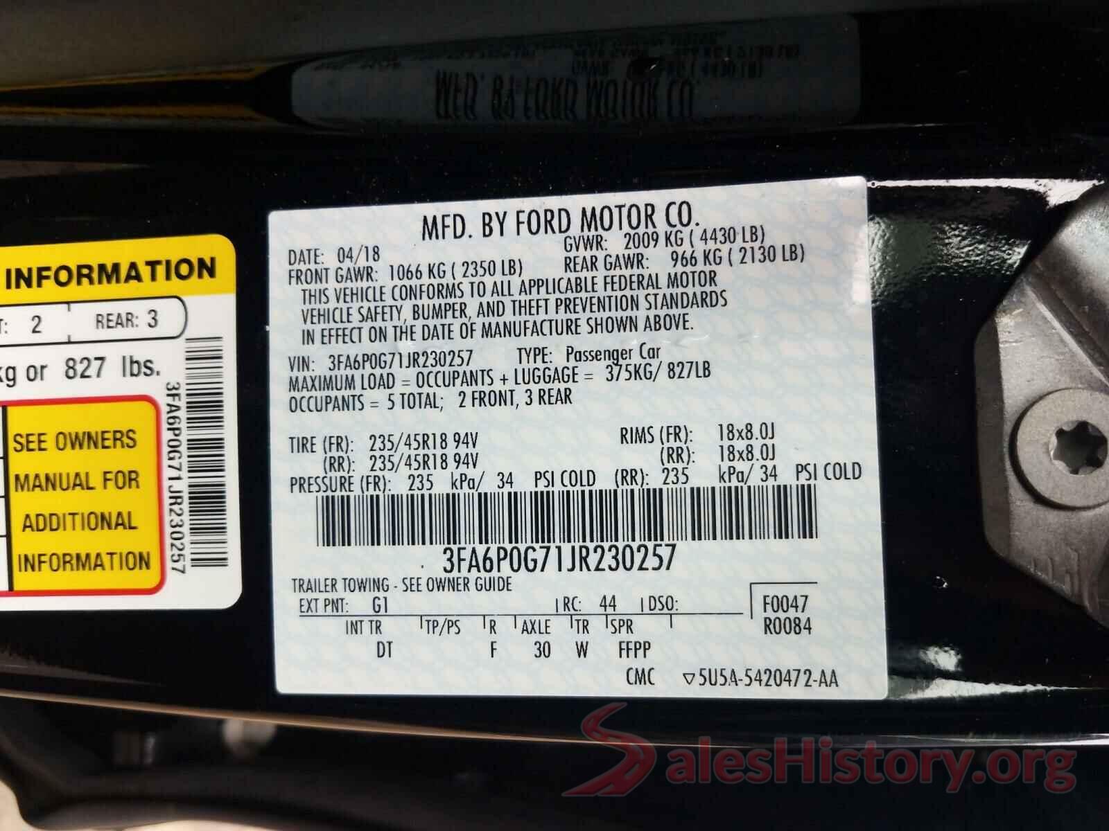 3FA6P0G71JR230257 2018 FORD FUSION