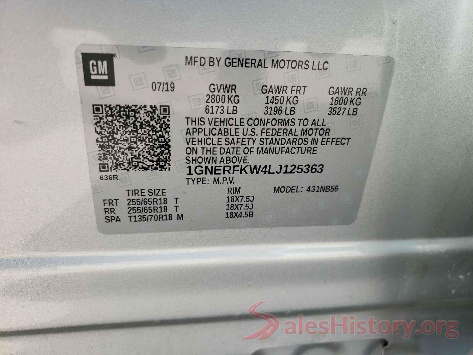 1GNERFKW4LJ125363 2020 CHEVROLET TRAVERSE