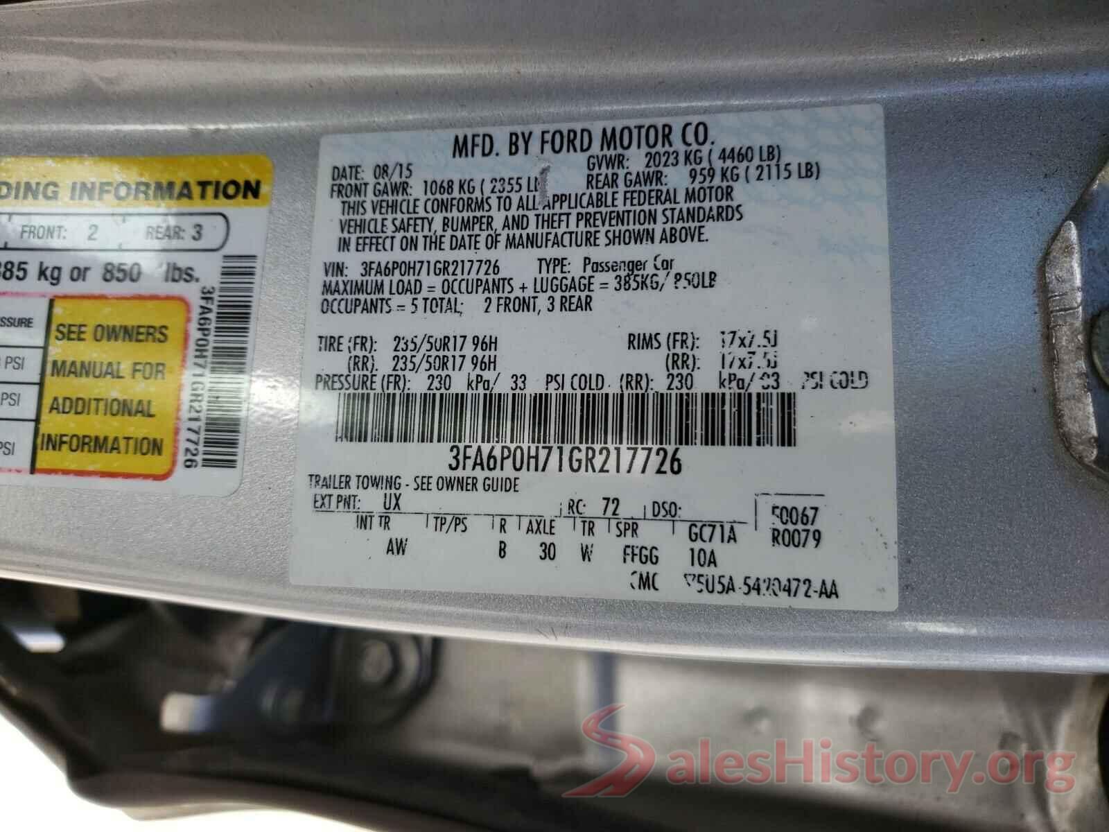 3FA6P0H71GR217726 2016 FORD FUSION