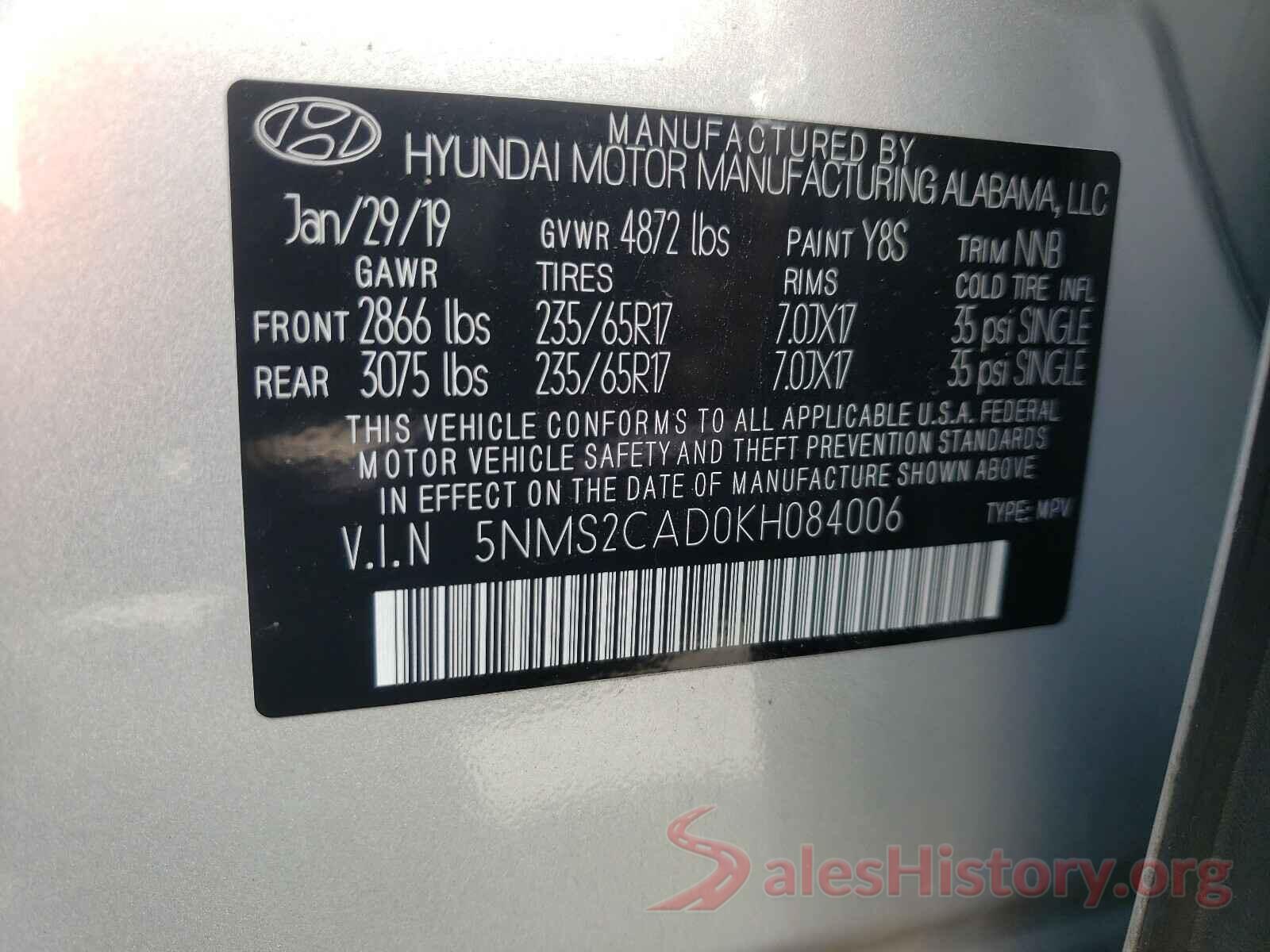 5NMS2CAD0KH084006 2019 HYUNDAI SANTA FE