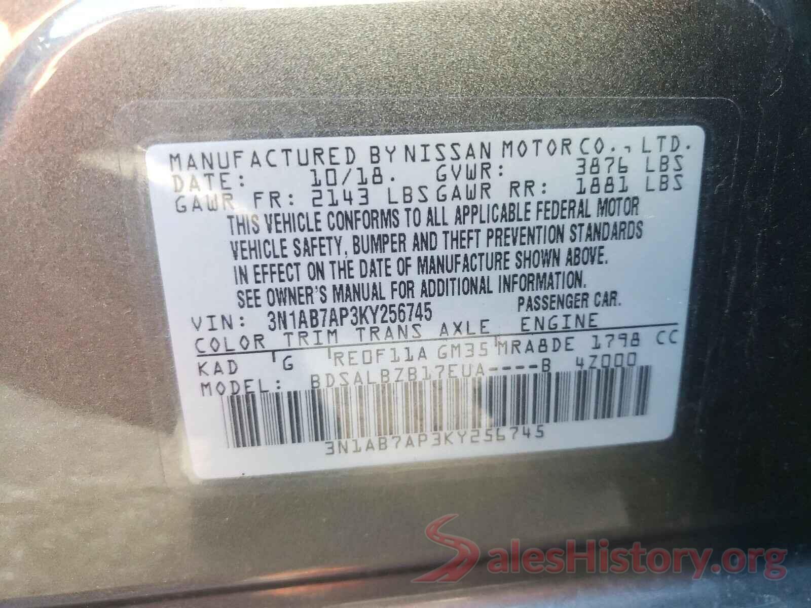 3N1AB7AP3KY256745 2019 NISSAN SENTRA