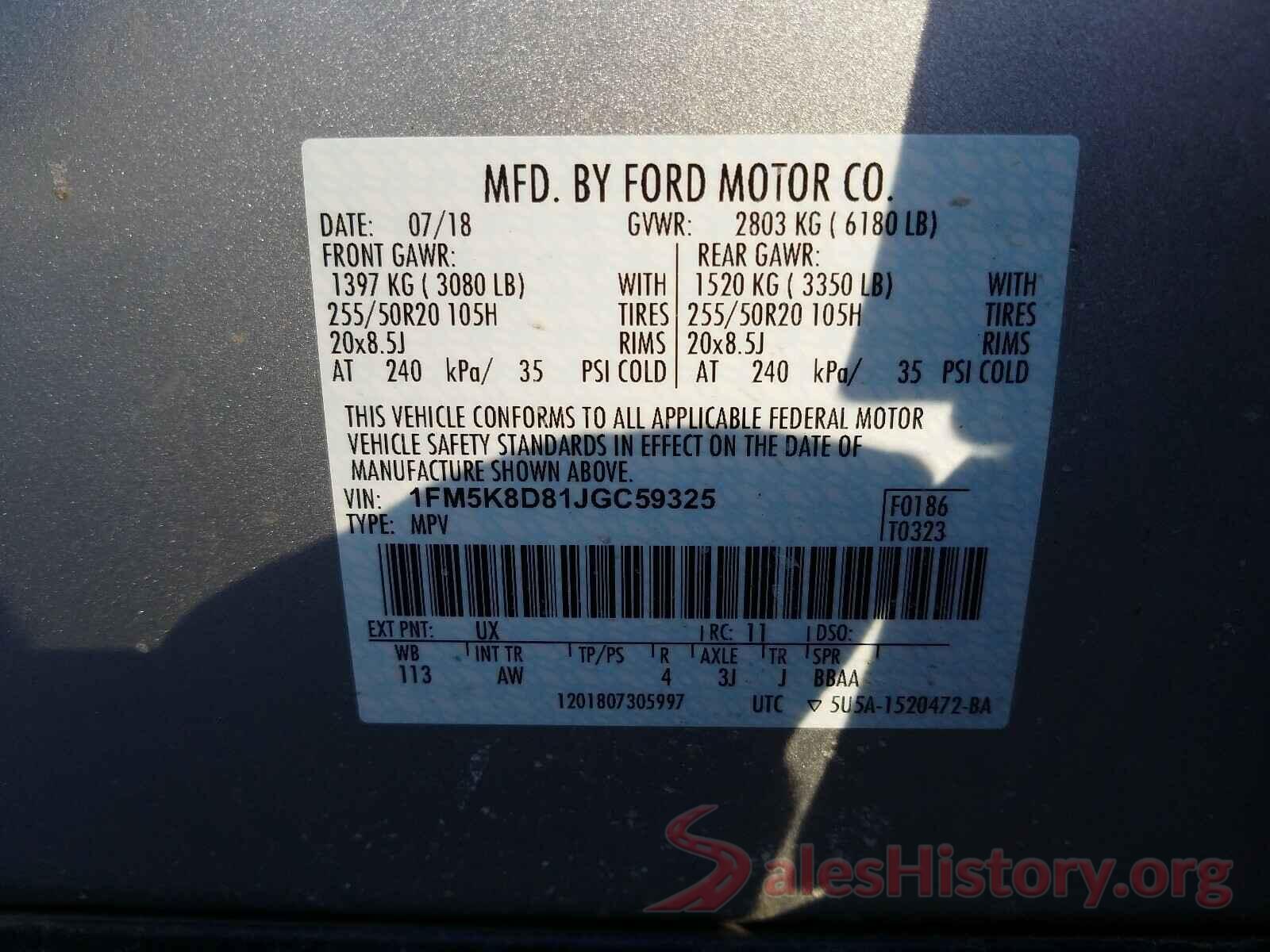 1FM5K8D81JGC59325 2018 FORD EXPLORER