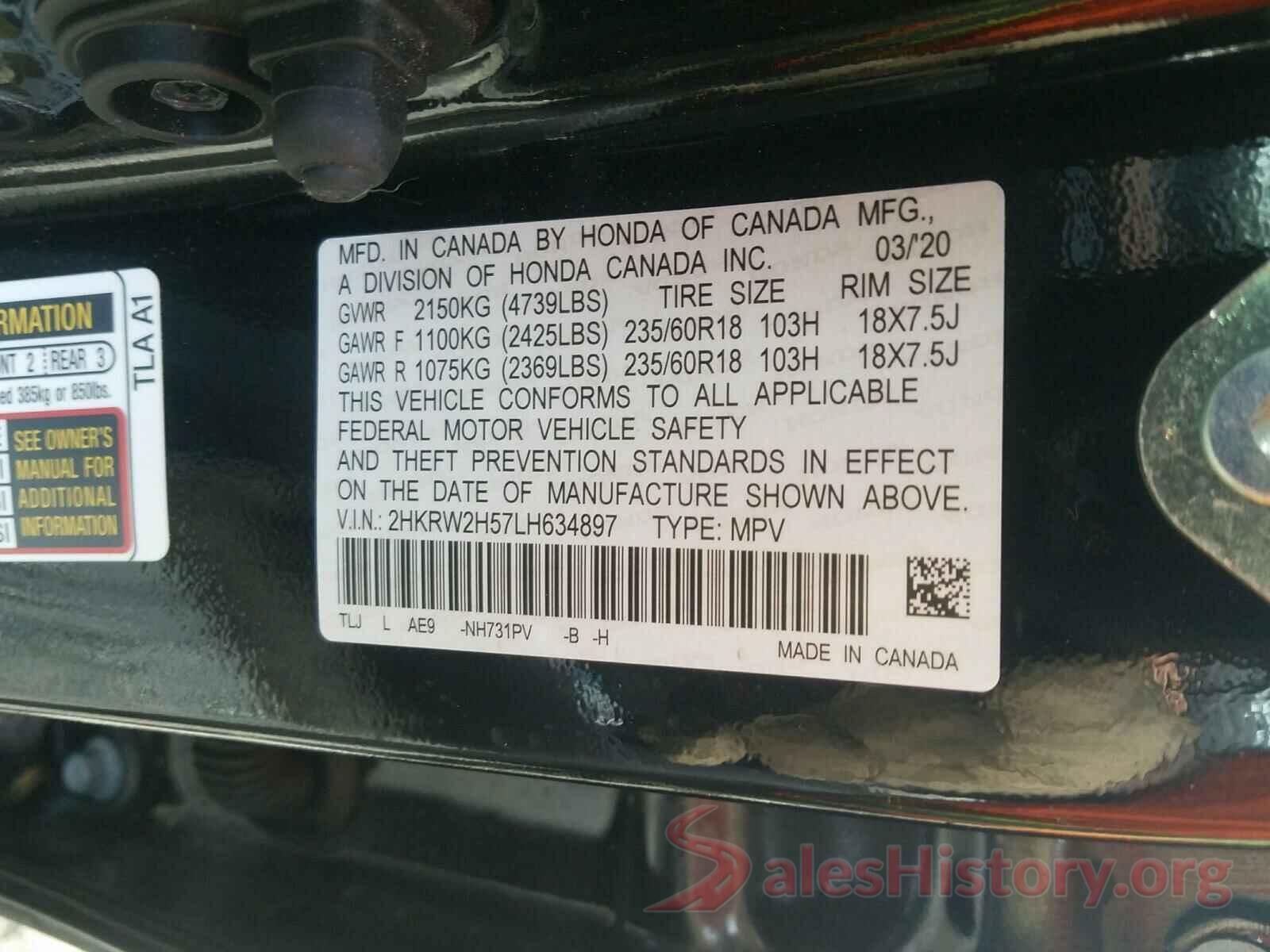 2HKRW2H57LH634897 2020 HONDA CRV