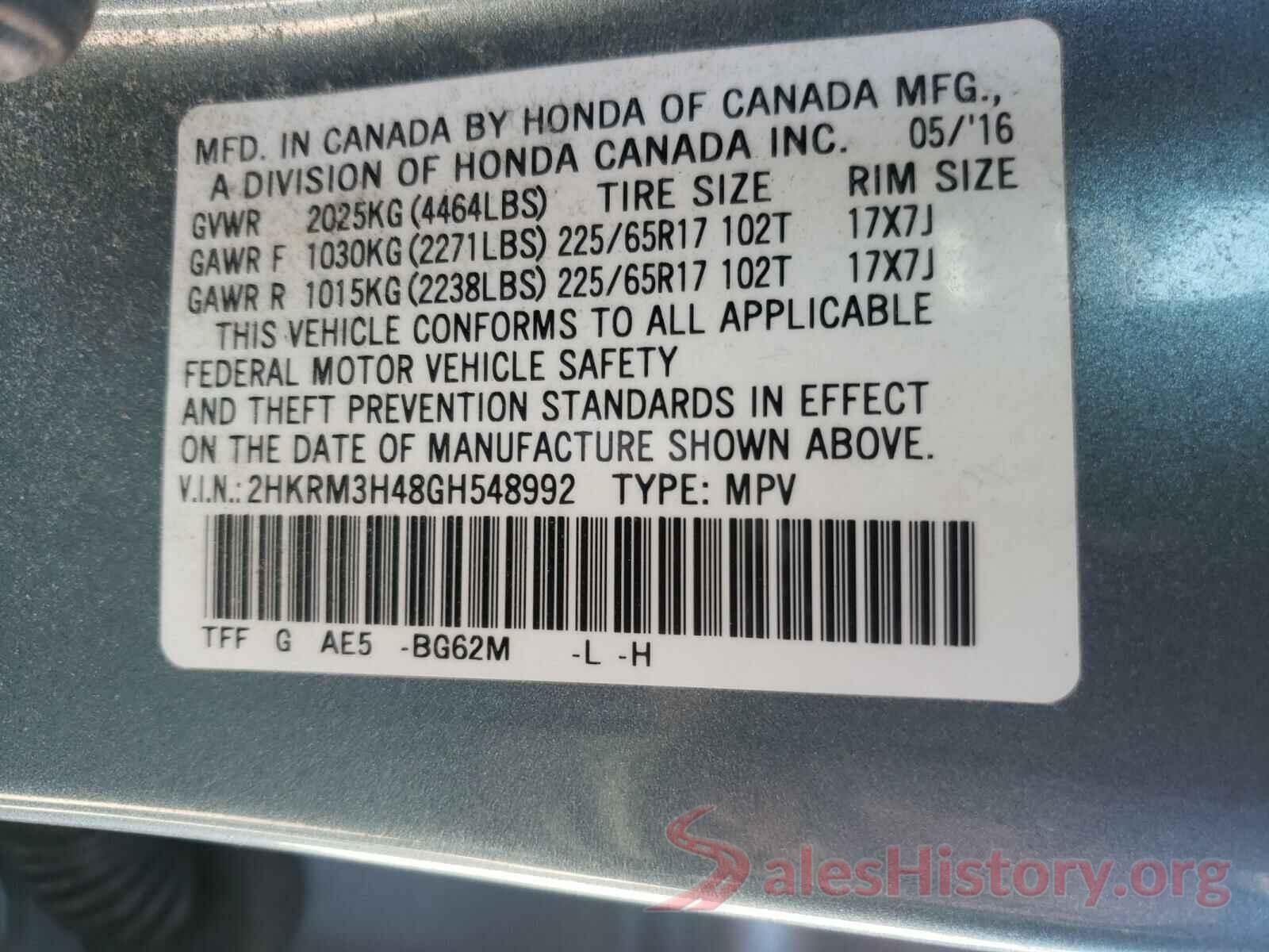 2HKRM3H48GH548992 2016 HONDA CRV