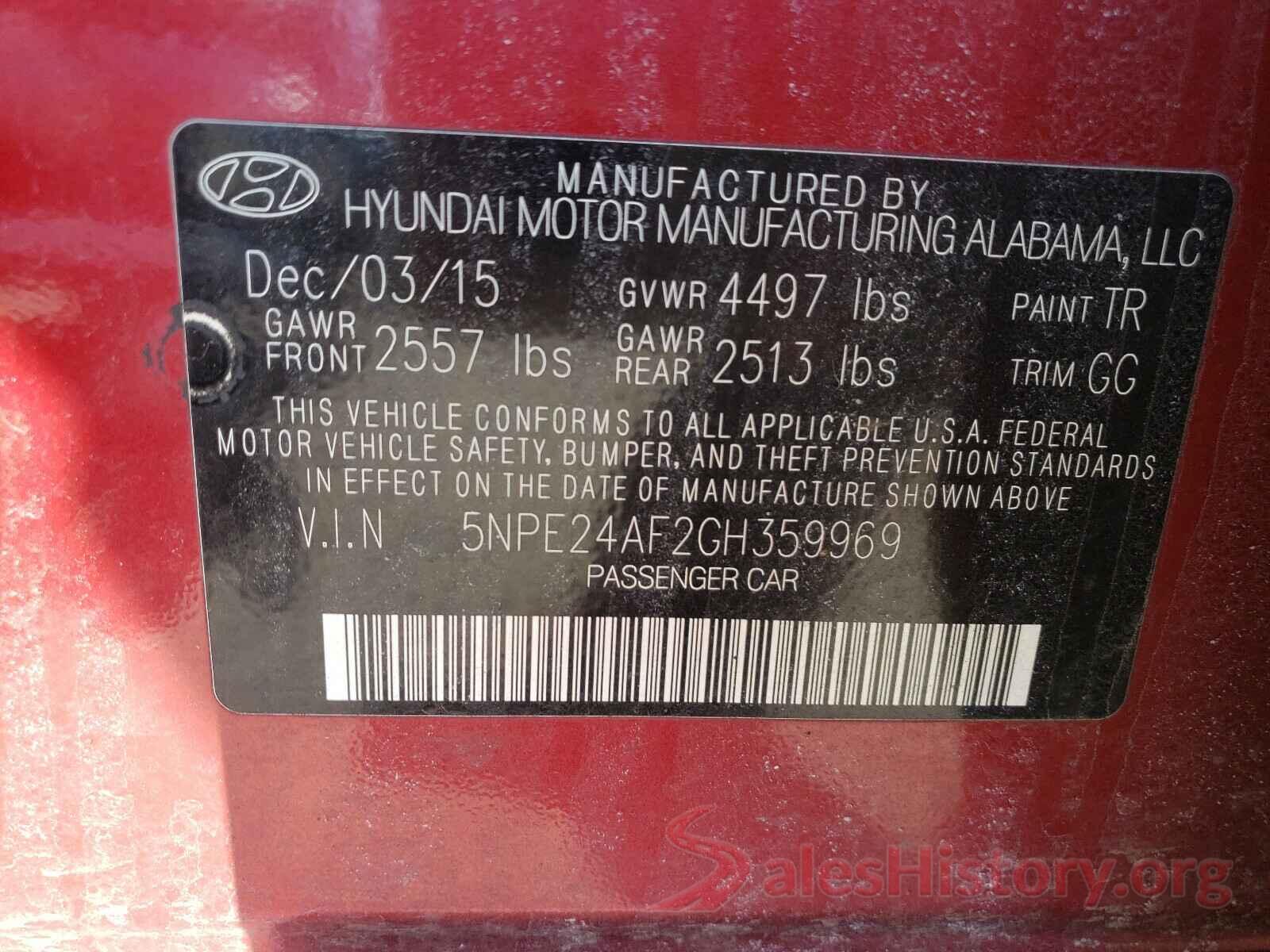 5NPE24AF2GH359969 2016 HYUNDAI SONATA