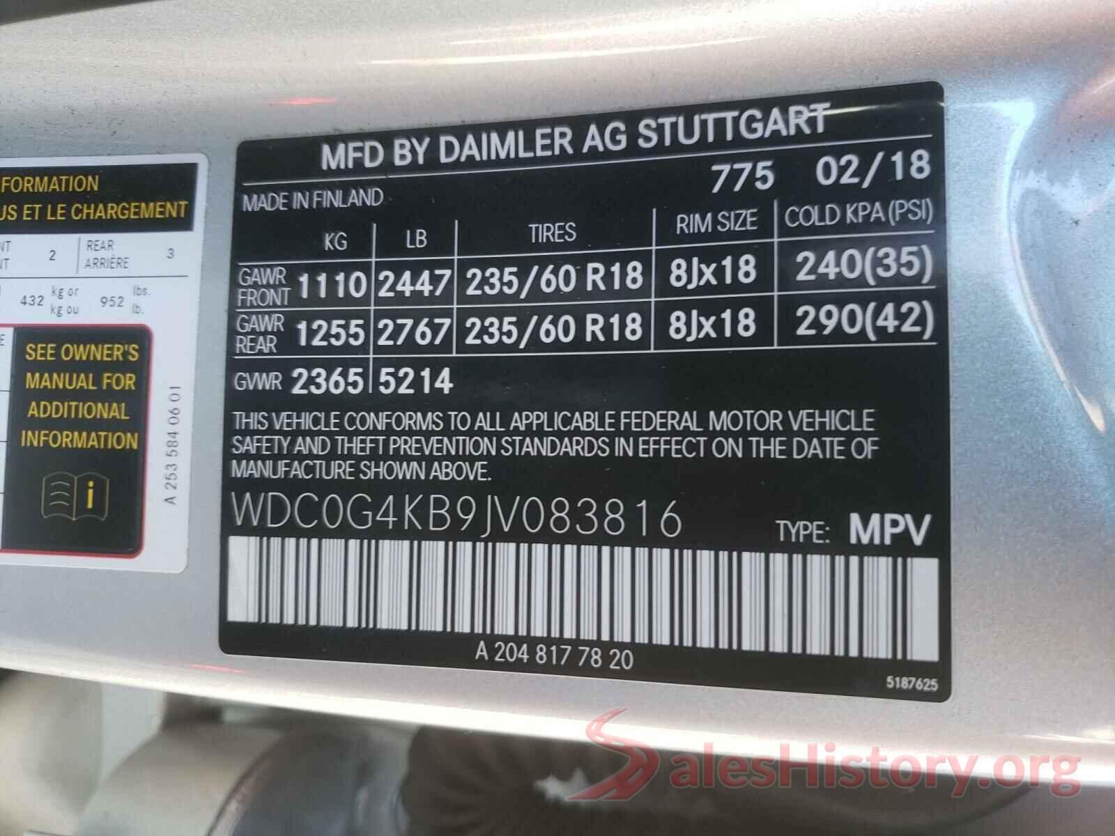 WDC0G4KB9JV083816 2018 MERCEDES-BENZ G CLASS