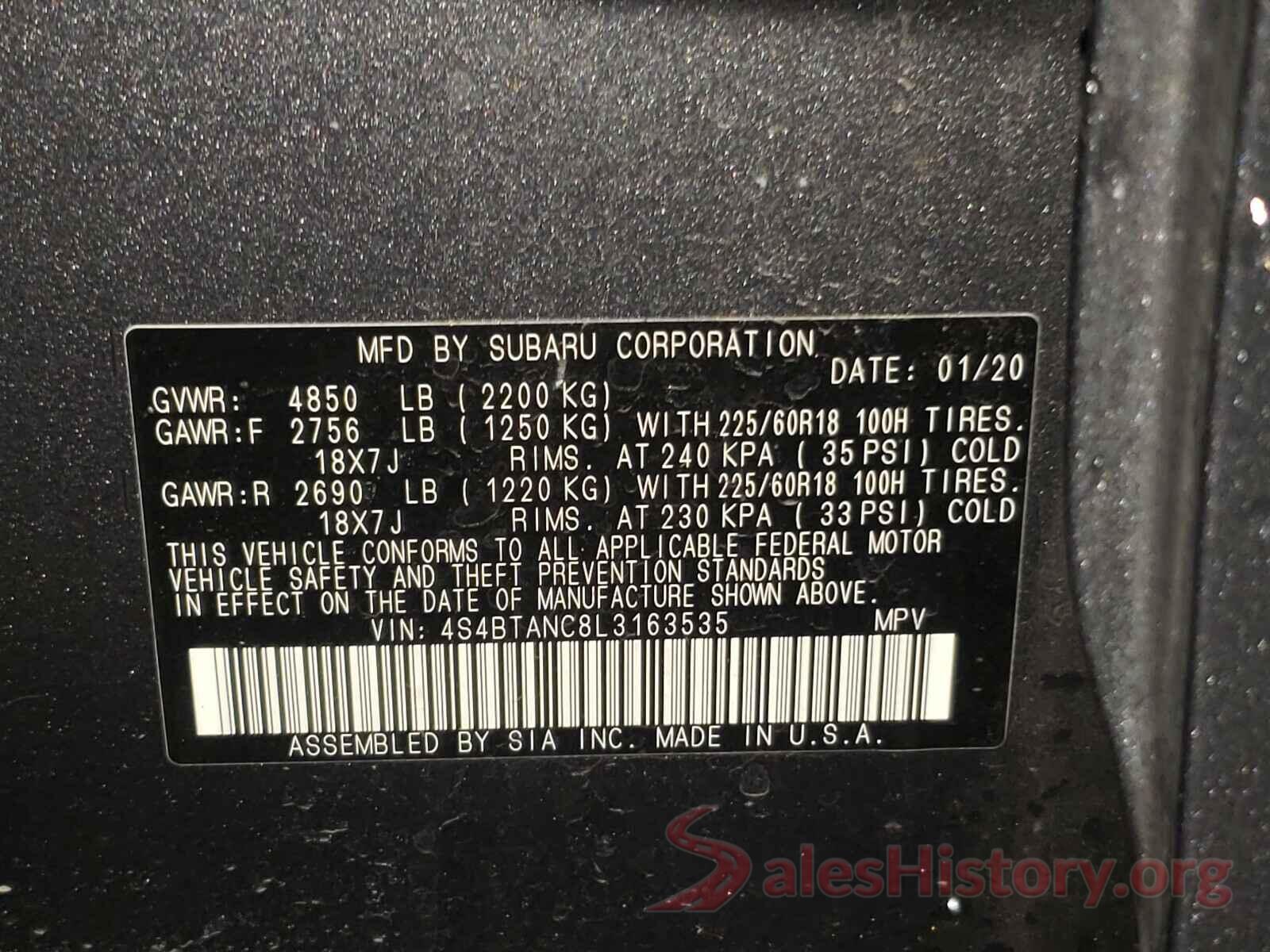 4S4BTANC8L3163535 2020 SUBARU OUTBACK